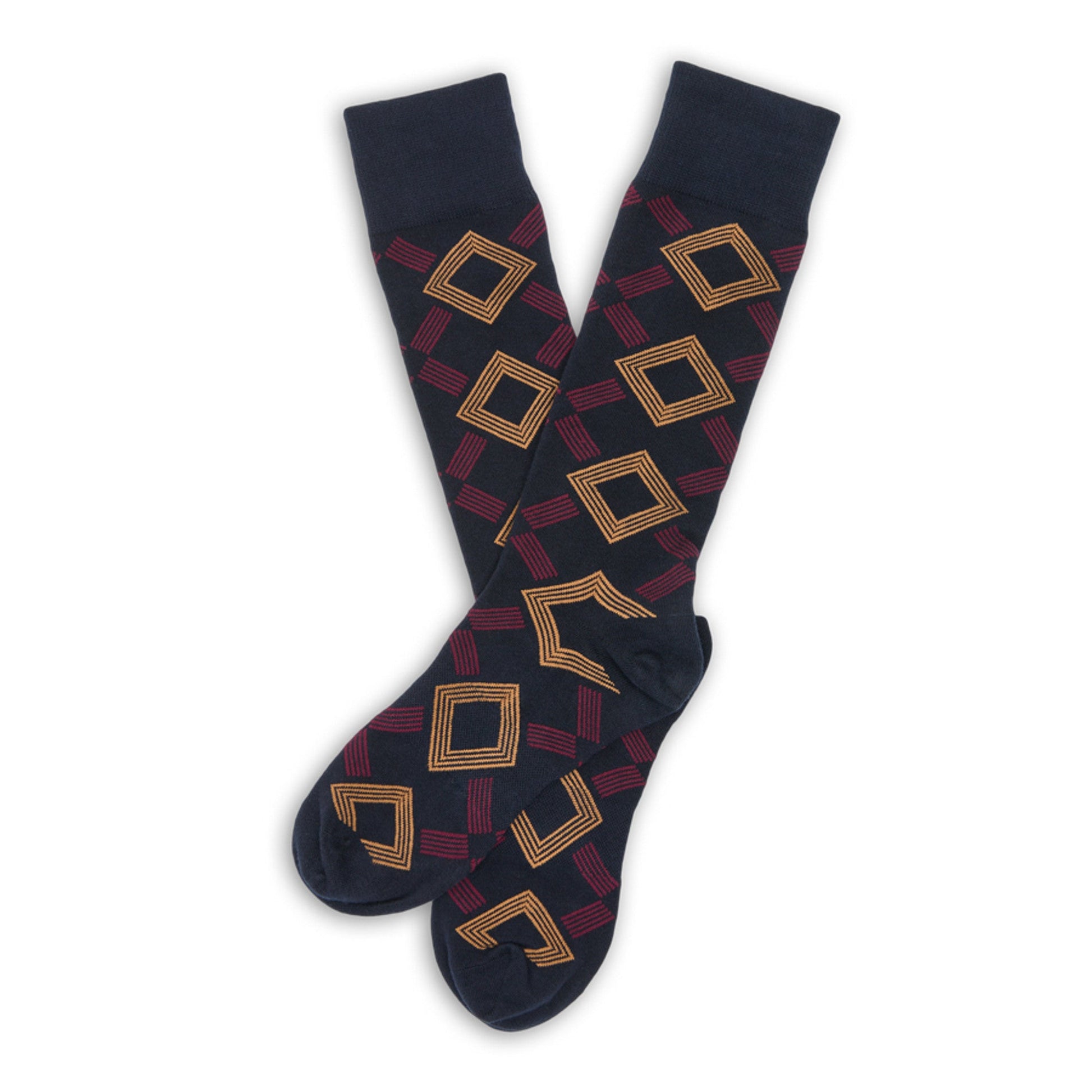 DeadSoxy F24 Dress Sock 3-Pack A boardroom dress socks navy with orange diamond pattern on Tampa Home & Garden Store