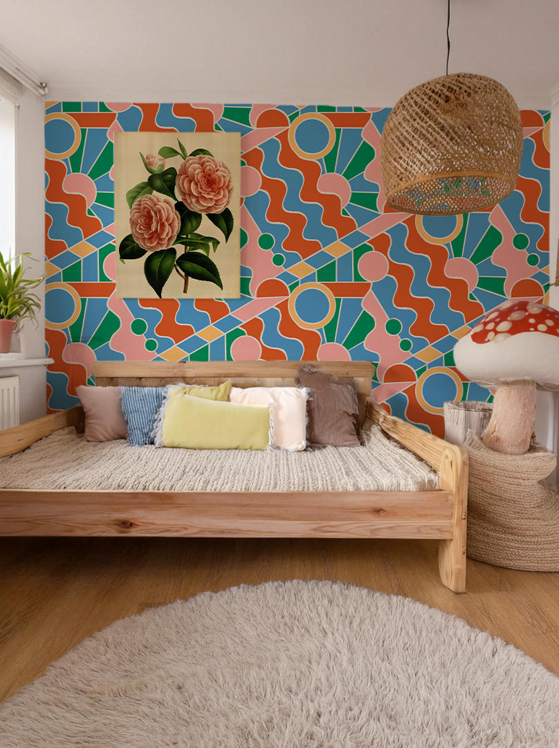 Day Trippin' Wallpaper, blue, green, pink and brick red - Tampa Home & Garden Store