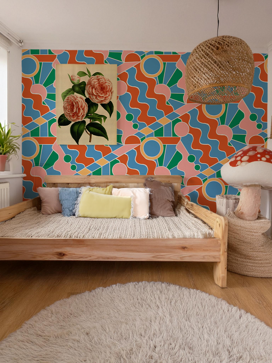 Day Trippin' Wallpaper, blue, green, pink and brick red - Tampa Home & Garden Store