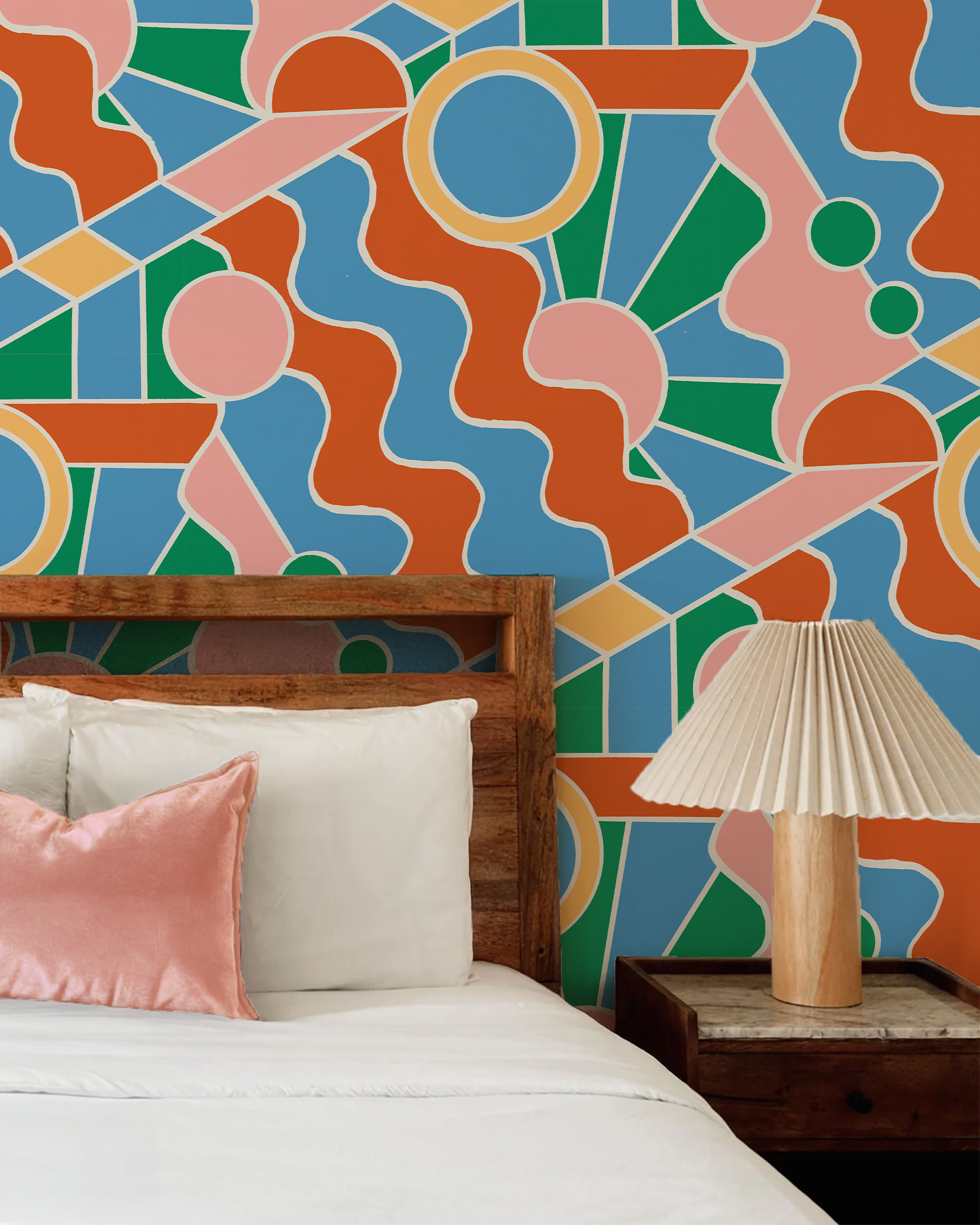 Day Trippin' Wallpaper, blue, green, pink and brick red - Tampa Home & Garden Store