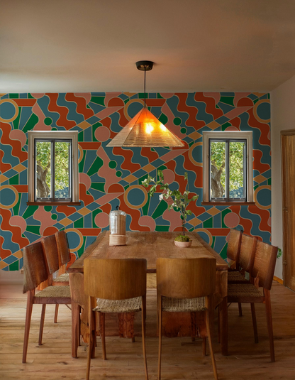 Day Trippin' Wallpaper, blue, green, pink and brick red - Tampa Home & Garden Store