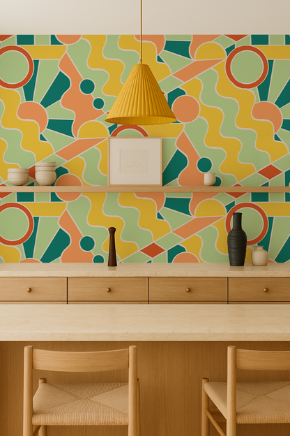 Day Trippin' Wallpaper, mint, blue, yellow and peach - Tampa Home & Garden Store