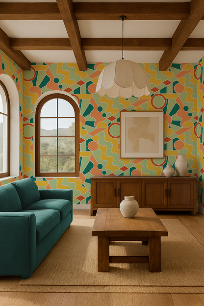 Day Trippin' Wallpaper, mint, blue, yellow and peach - Tampa Home & Garden Store