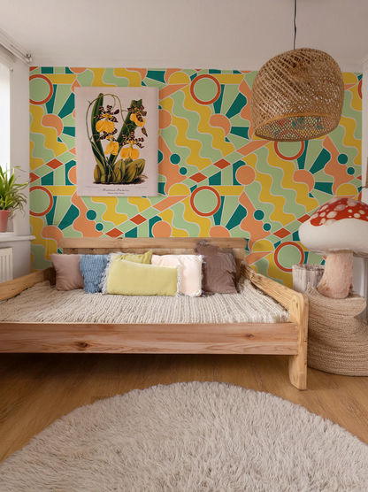 Day Trippin' Wallpaper, mint, blue, yellow and peach - Tampa Home & Garden Store