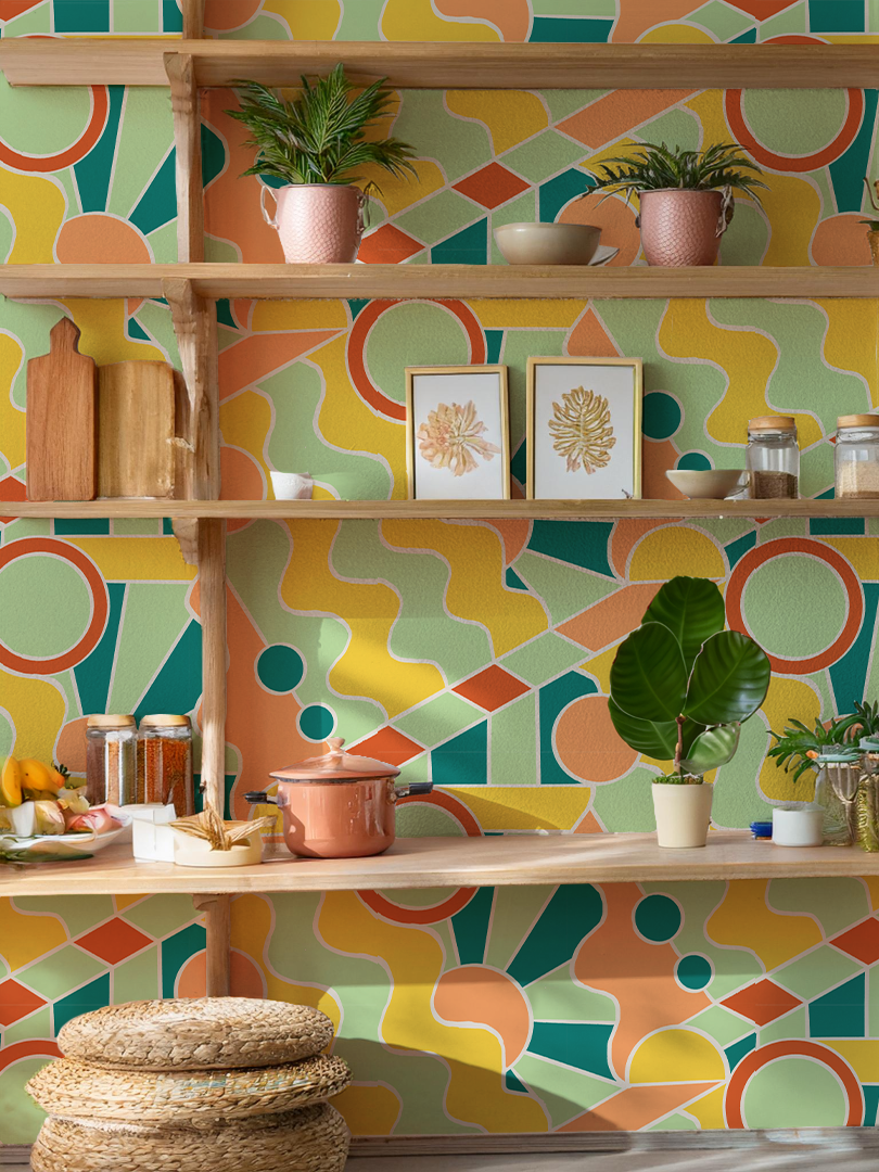 Day Trippin' Wallpaper, mint, blue, yellow and peach - Tampa Home & Garden Store
