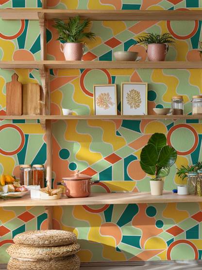 Day Trippin' Wallpaper, mint, blue, yellow and peach - Tampa Home & Garden Store