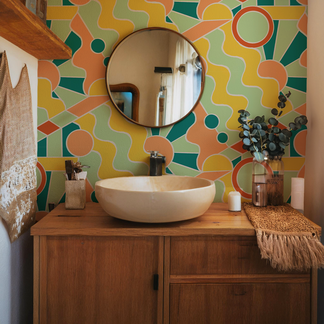 Day Trippin' Wallpaper, mint, blue, yellow and peach - Tampa Home & Garden Store