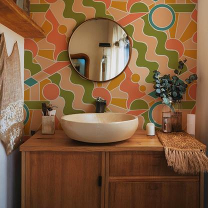 Day Trippin' Wallpaper, olive green, peach, coral and blue - Tampa Home & Garden Store
