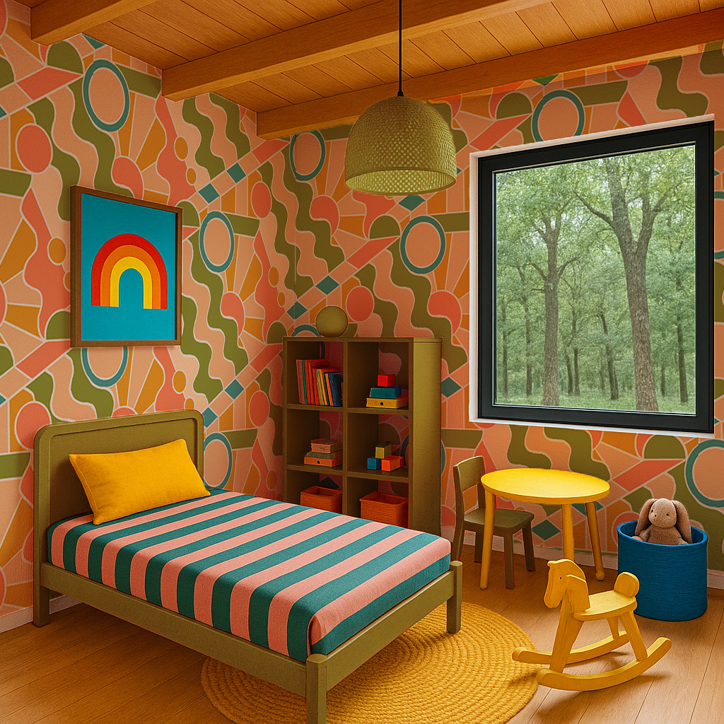 Day Trippin' Wallpaper, olive green, peach, coral and blue - Tampa Home & Garden Store