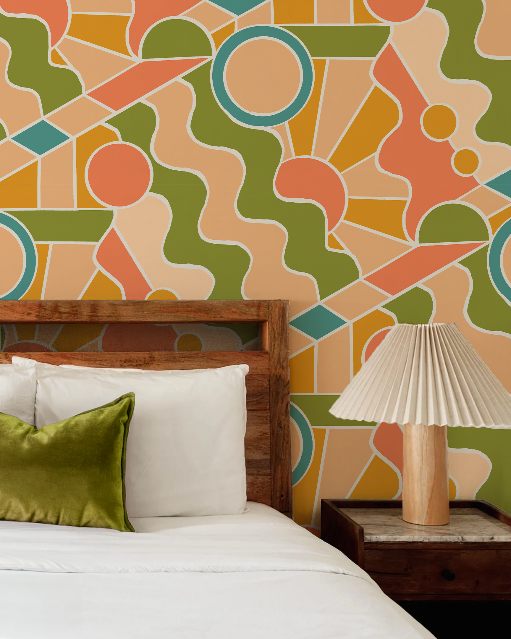 Day Trippin' Wallpaper, olive green, peach, coral and blue - Tampa Home & Garden Store
