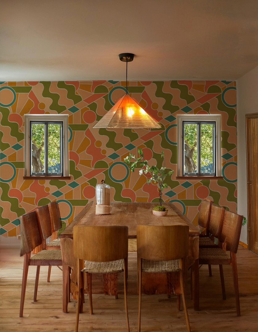 Day Trippin' Wallpaper, olive green, peach, coral and blue - Tampa Home & Garden Store
