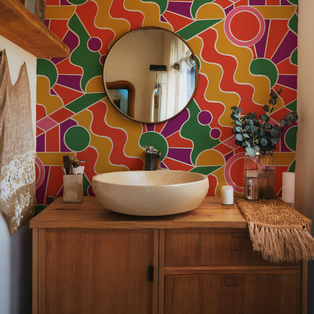 Day Trippin' Wallpaper, purple, red, yellow and green - Tampa Home & Garden Store