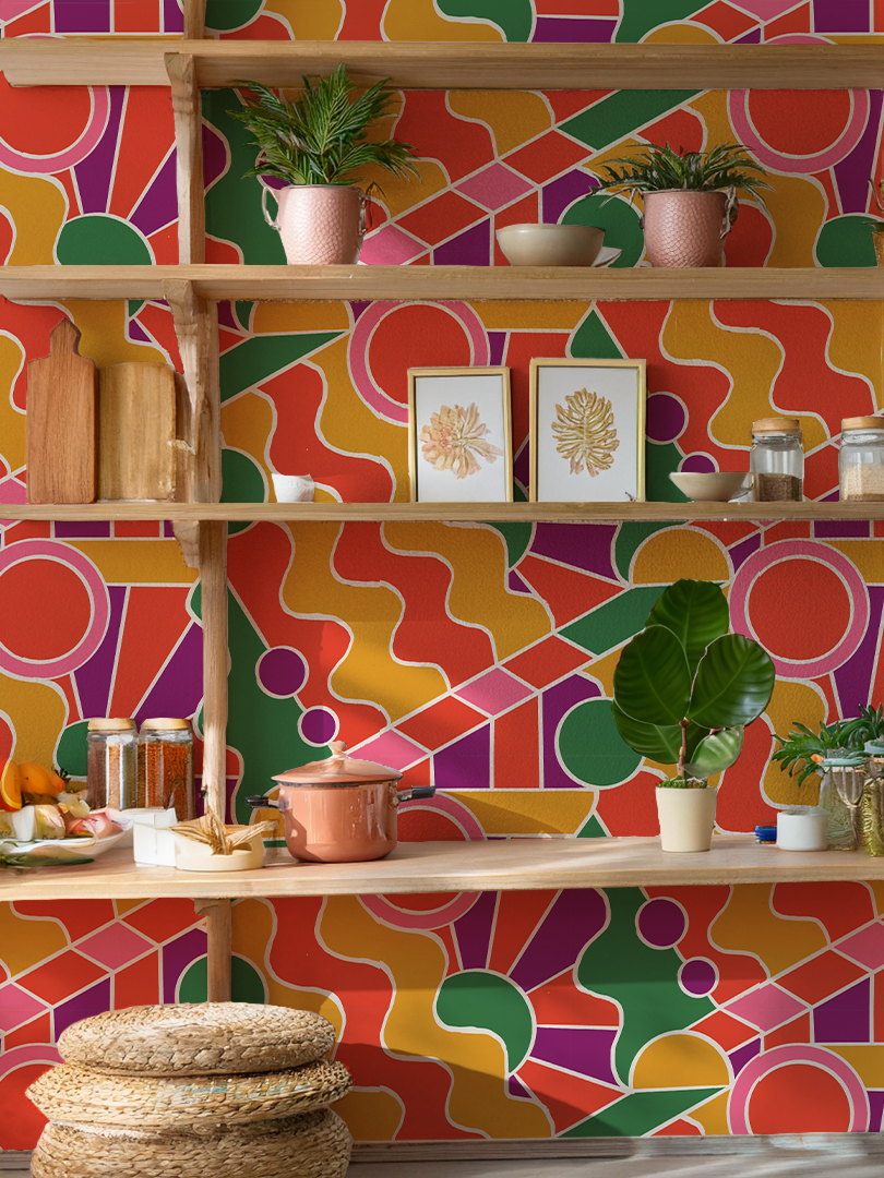 Day Trippin' Wallpaper, purple, red, yellow and green - Tampa Home & Garden Store