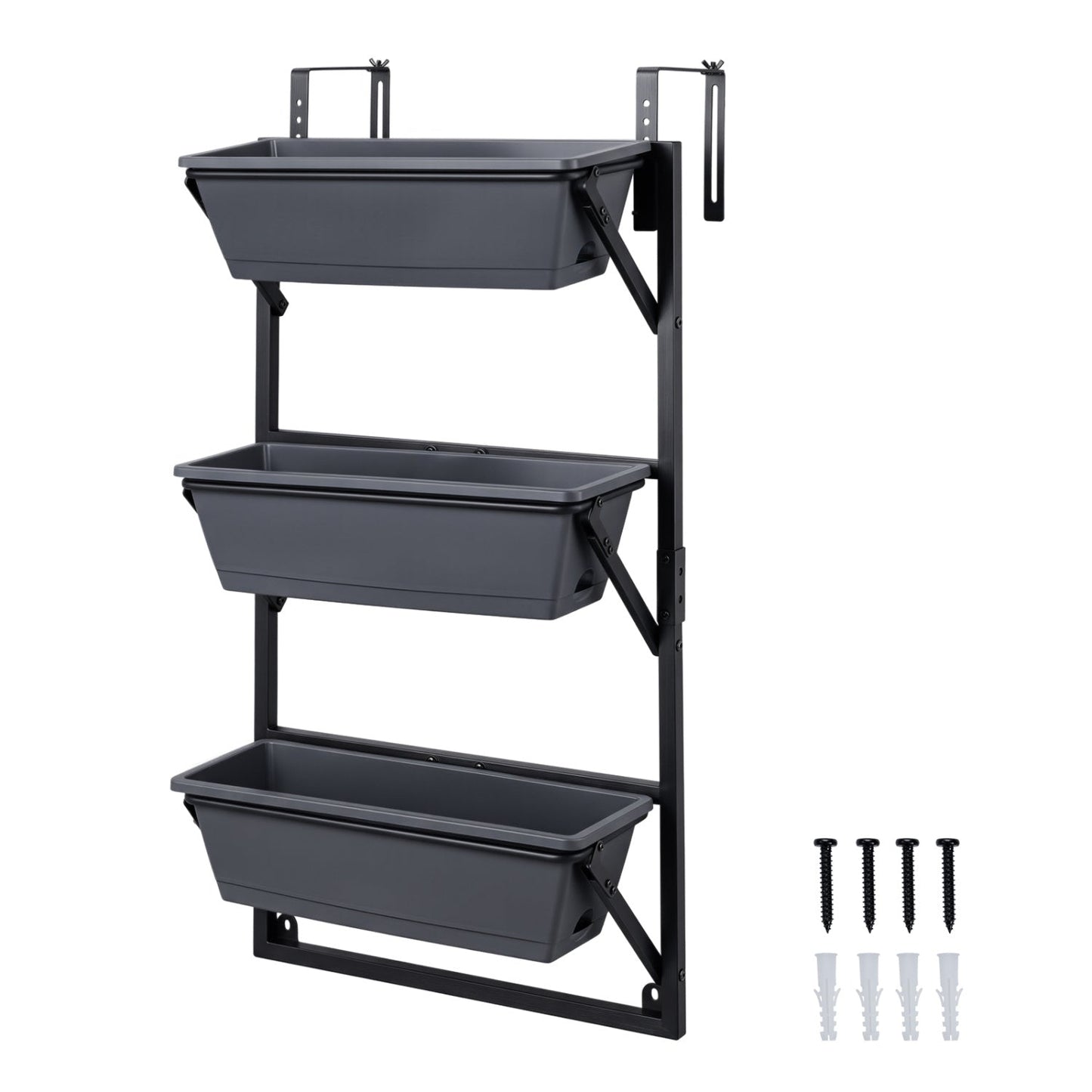 Deck railing planter box 3-tier adjustable system with gray troughs and mounting bracket DirectDeals on Tampa Home & Garden Store