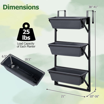 Deck railing planter box 3-tier adjustable gray by DirectDeals, holds 25 lbs per planter on Tampa Home & Garden Store