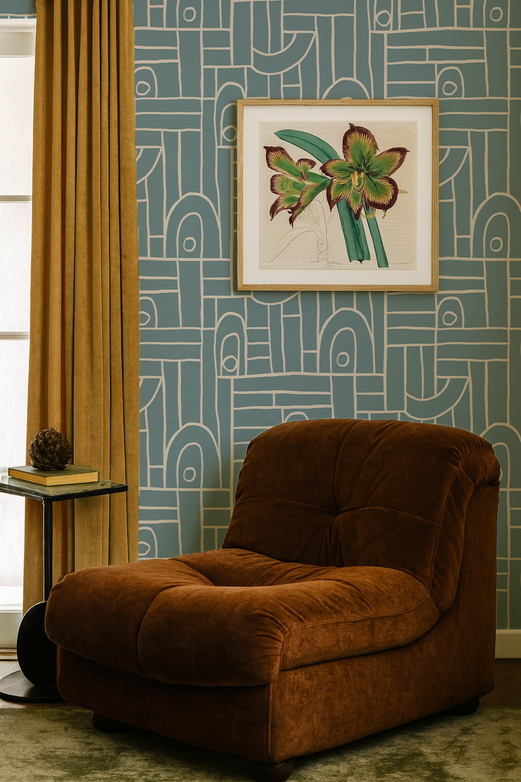Deco Tile Wallpaper, dusty blue and white - Tampa Home & Garden Store
