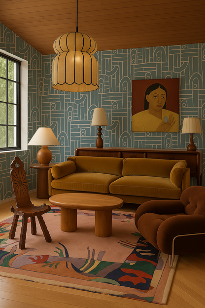 Deco Tile Wallpaper, dusty blue and white - Tampa Home & Garden Store