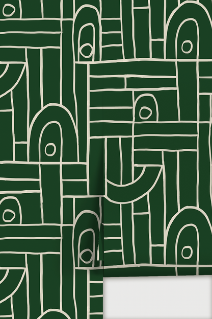 Deco Tile Wallpaper, green & white - Tampa Home & Garden Store