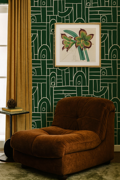 Deco Tile Wallpaper, green & white - Tampa Home & Garden Store