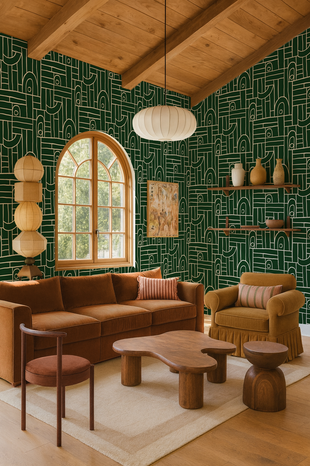 Deco Tile Wallpaper, green & white - Tampa Home & Garden Store