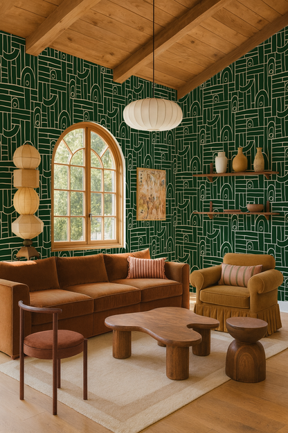 Deco Tile Wallpaper, green & white - Tampa Home & Garden Store