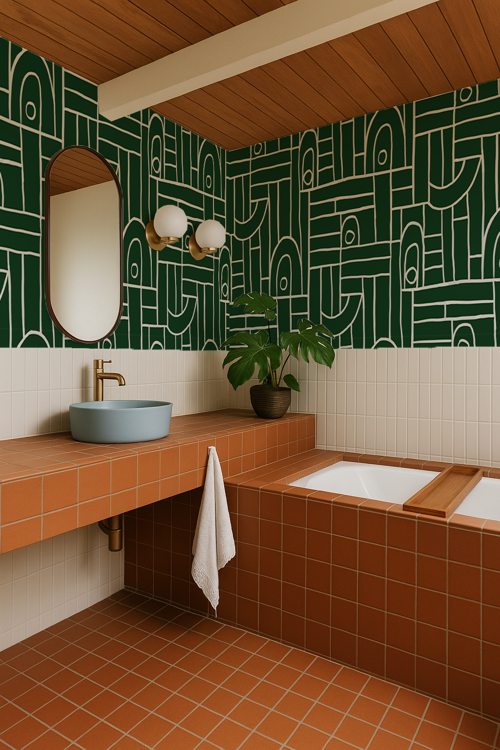 Deco Tile Wallpaper, green & white - Tampa Home & Garden Store