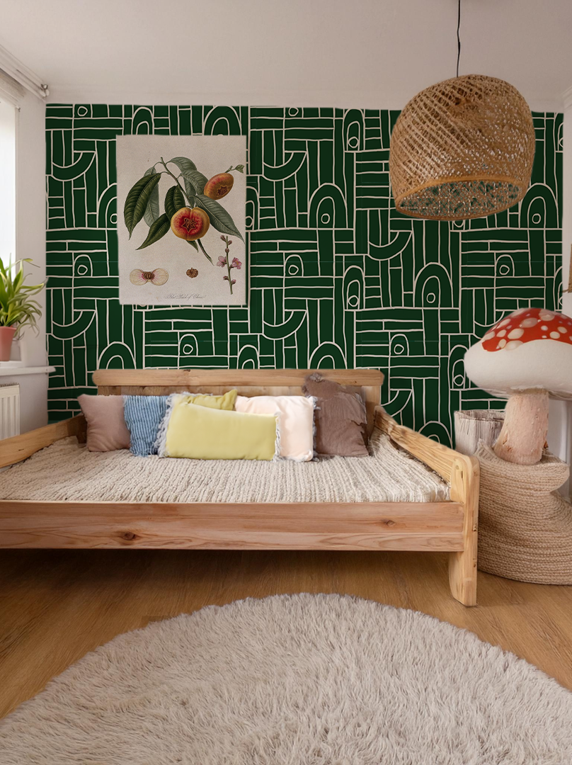 Deco Tile Wallpaper, green & white - Tampa Home & Garden Store