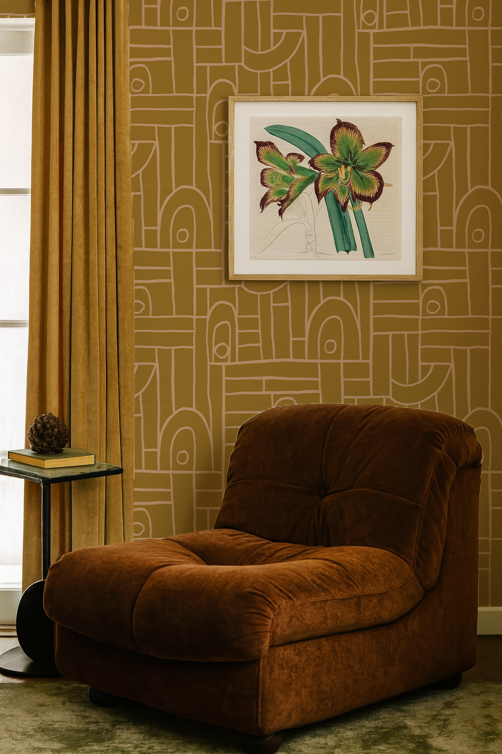 Deco Tile Wallpaper, mustard & peach - Tampa Home & Garden Store