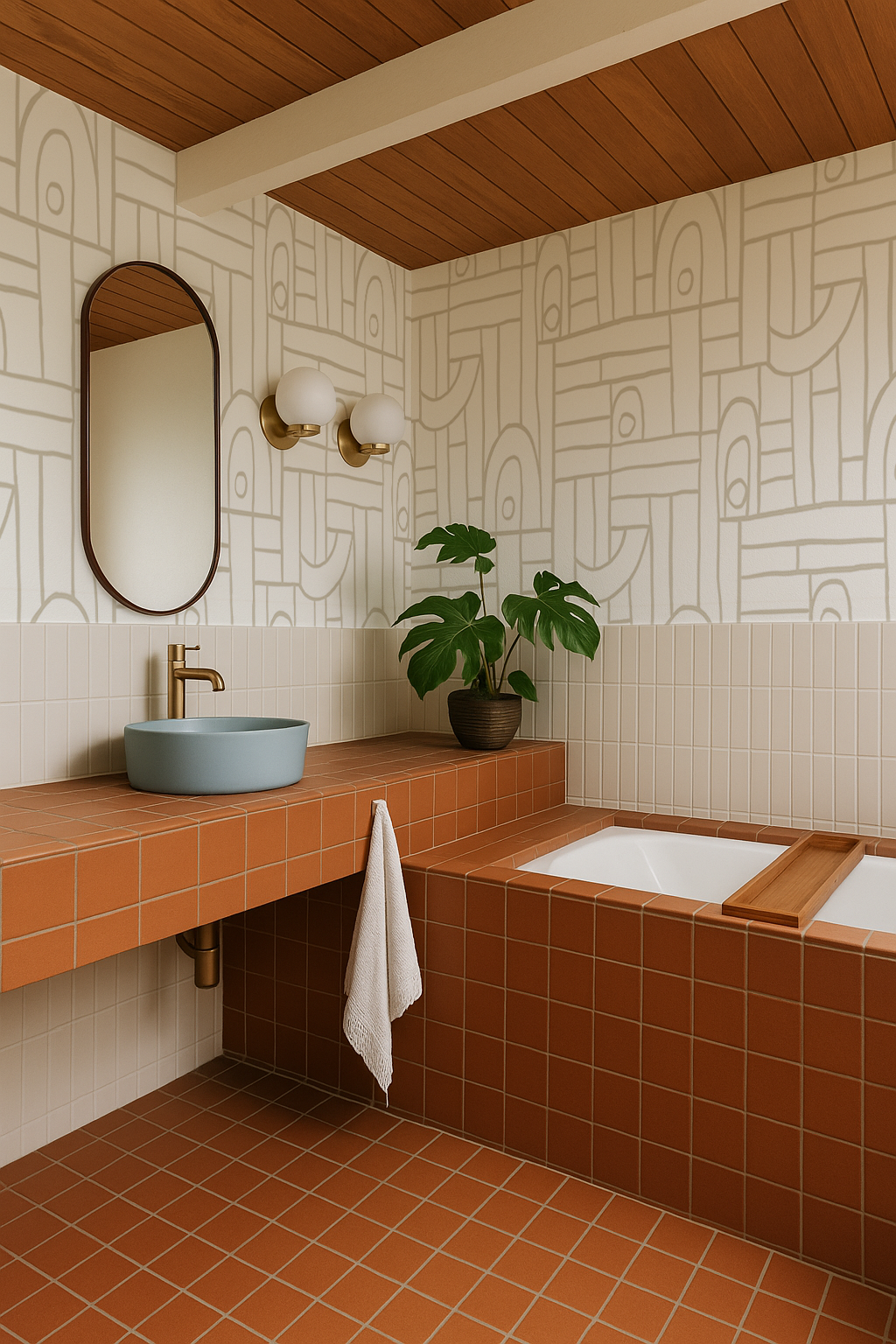 Deco Tile Wallpaper, off-white and neutral - Tampa Home & Garden Store