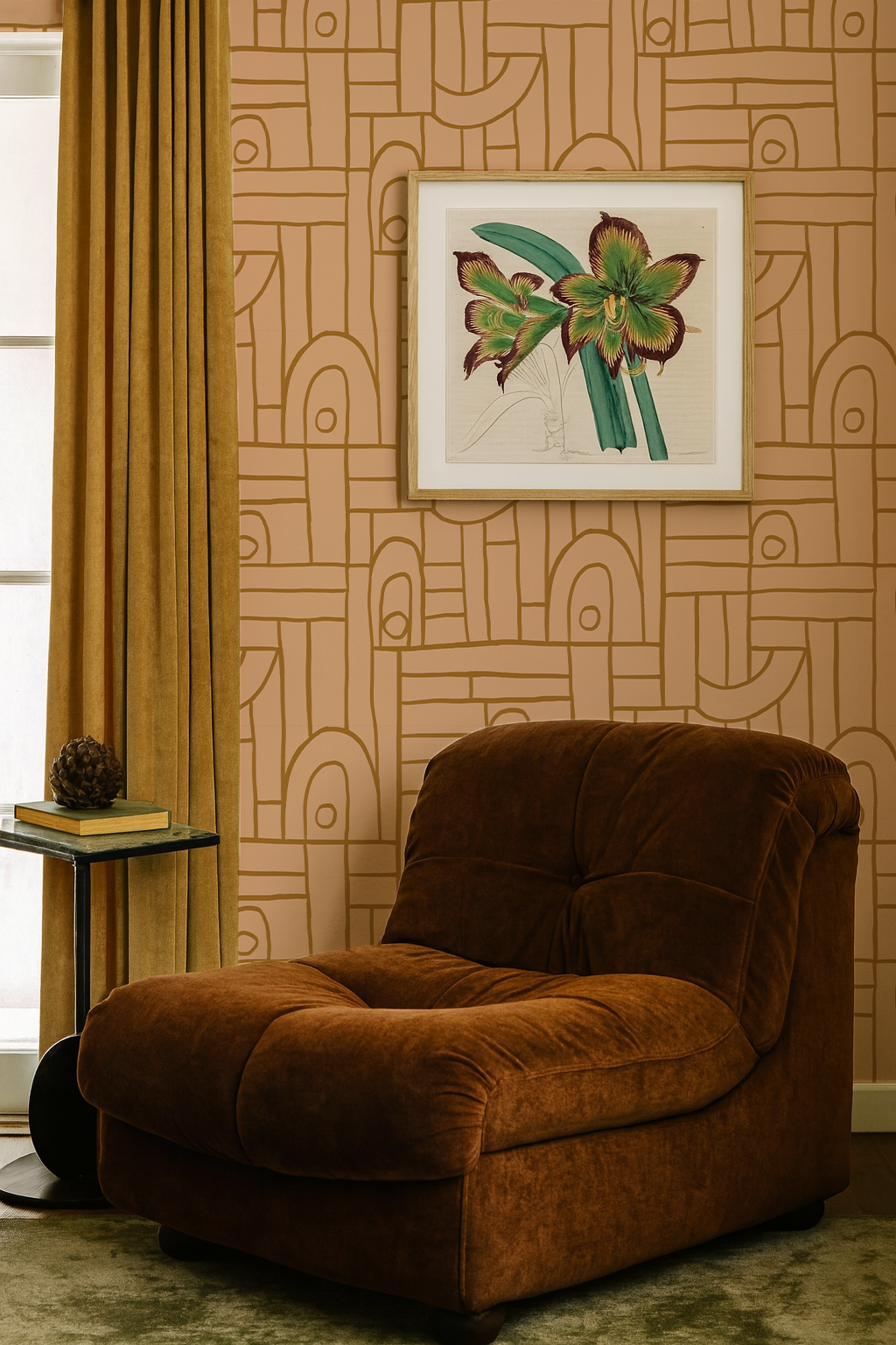 Deco Tile Wallpaper, peach and mustard - Tampa Home & Garden Store