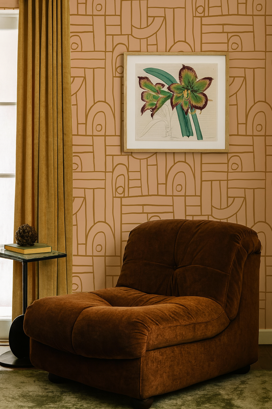 Deco Tile Wallpaper, peach and mustard - Tampa Home & Garden Store