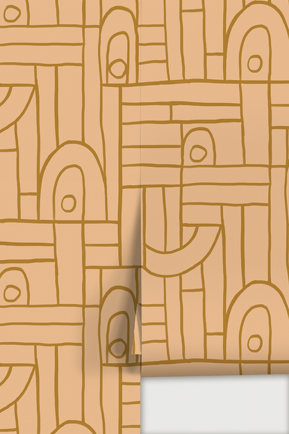 Deco Tile Wallpaper, peach and mustard - Tampa Home & Garden Store