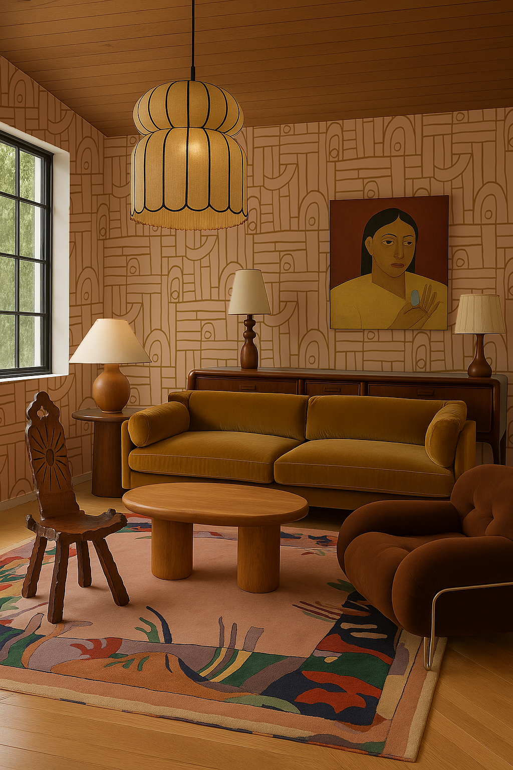 Deco Tile Wallpaper, peach and mustard - Tampa Home & Garden Store