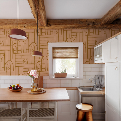 Deco Tile Wallpaper, peach and mustard - Tampa Home & Garden Store