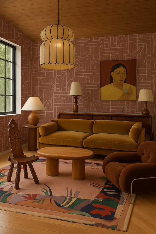 Deco Tile Wallpaper, terra cotta and peach - Tampa Home & Garden Store