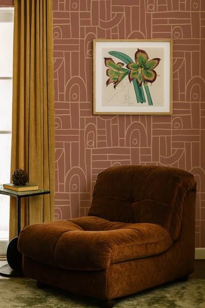 Deco Tile Wallpaper, terra cotta and peach - Tampa Home & Garden Store
