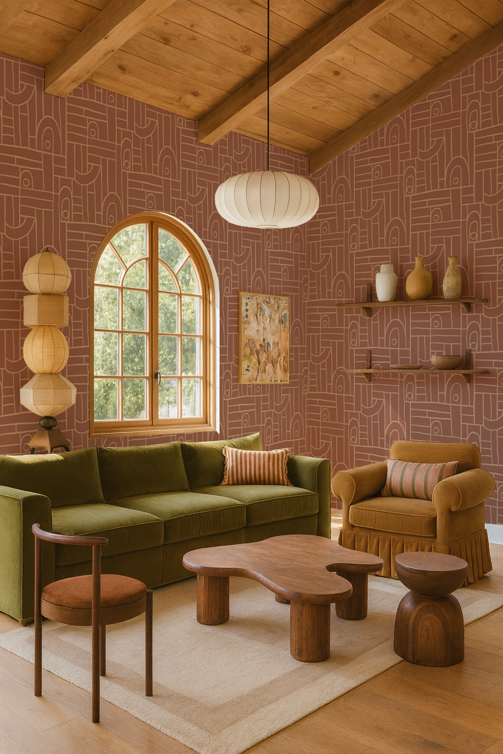 Deco Tile Wallpaper, terra cotta and peach - Tampa Home & Garden Store