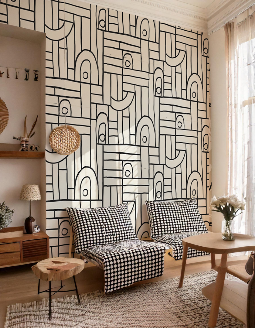 Deco Tile Wallpaper, white and black - Tampa Home & Garden Store