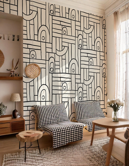 Deco Tile Wallpaper, white and black - Tampa Home & Garden Store