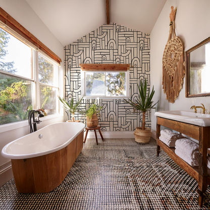 Deco Tile Wallpaper, white and black - Tampa Home & Garden Store