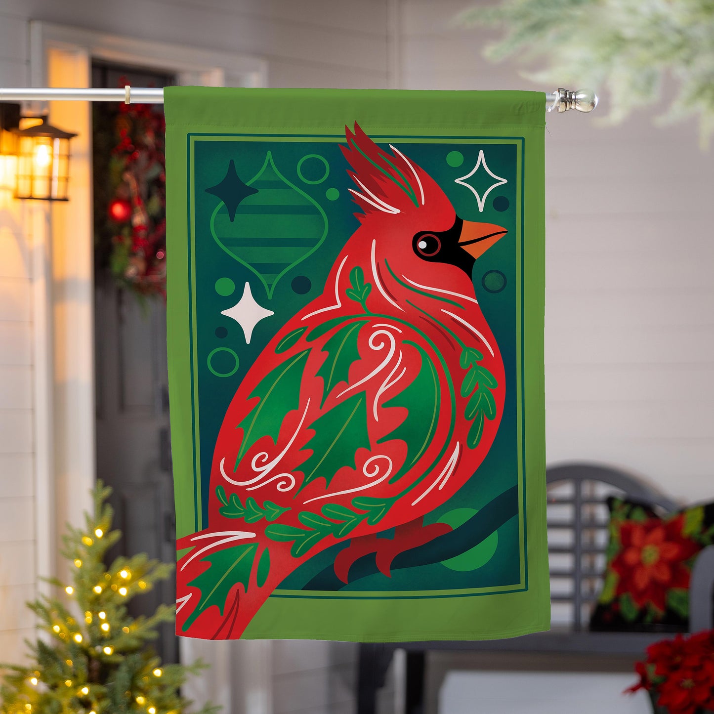 Decorated Cardinal Burlap House Flag - Tampa Home & Garden Store