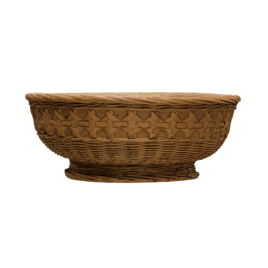 Decorative Debossed Cement Bowl / Planter, Woven Design - Tampa Home & Garden Store