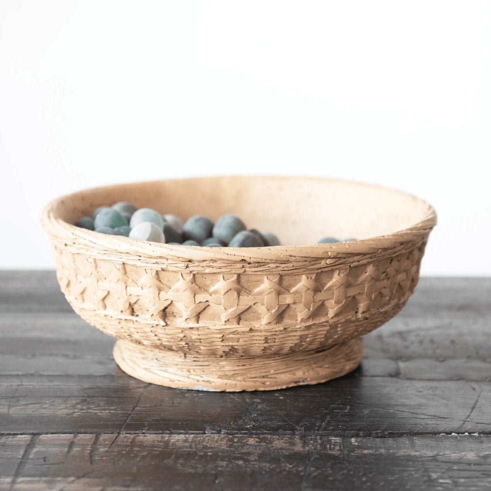 Decorative Debossed Cement Bowl / Planter, Woven Design - Tampa Home & Garden Store