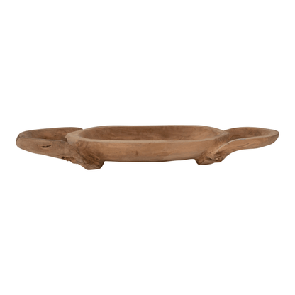 Decorative Hand-Carved Teakwood Tray with Handles - Tampa Home & Garden Store