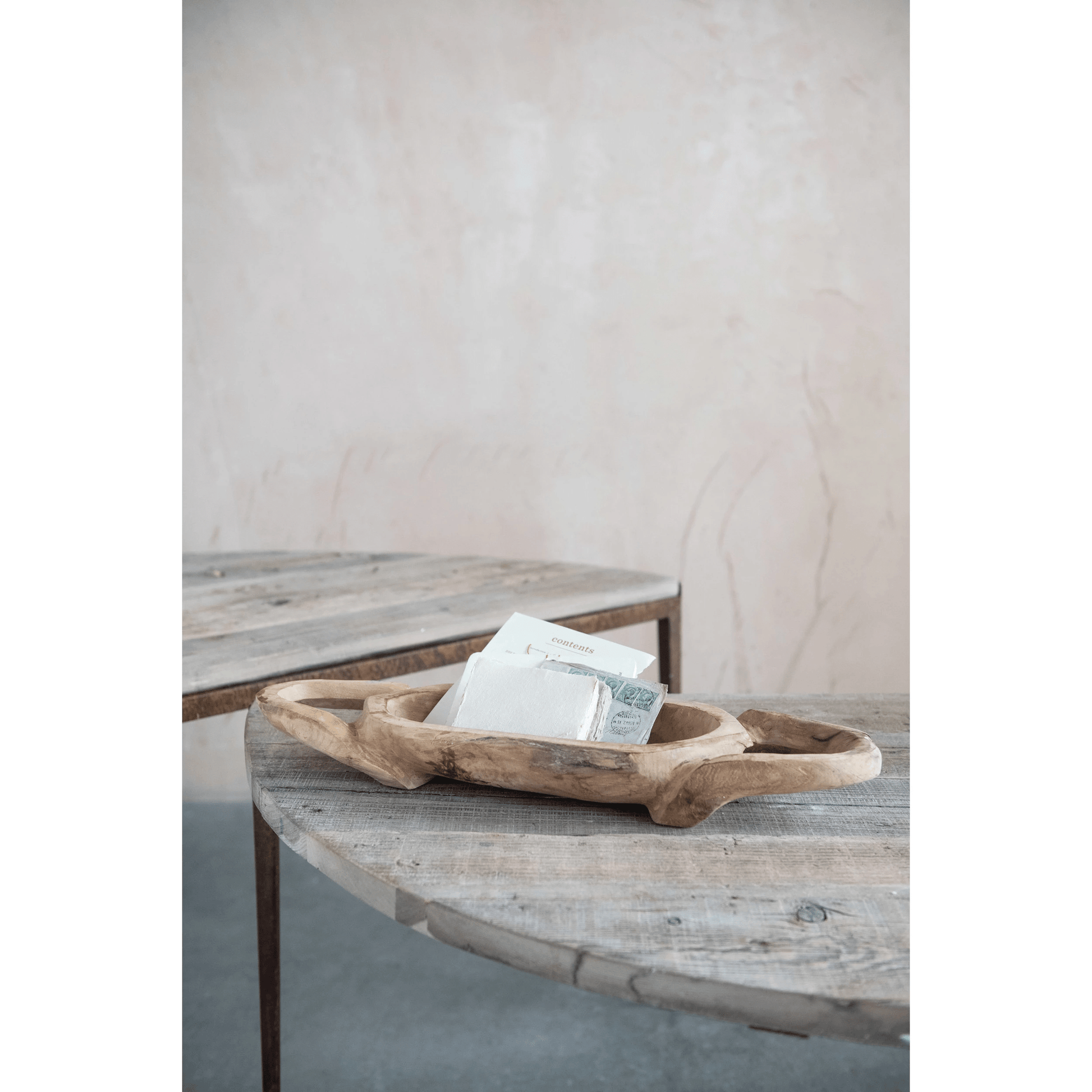Decorative Hand-Carved Teakwood Tray with Handles - Tampa Home & Garden Store