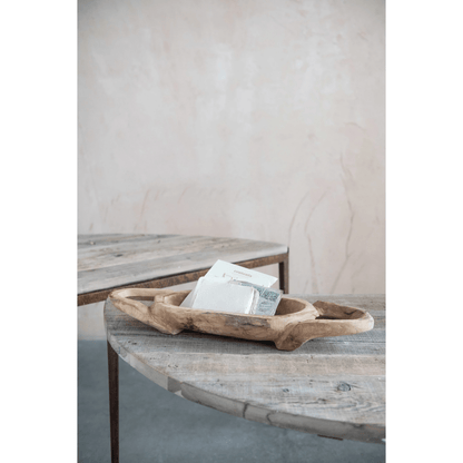 Decorative Hand-Carved Teakwood Tray with Handles - Tampa Home & Garden Store
