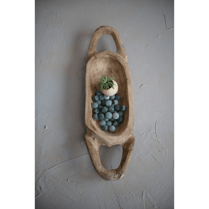 Decorative Hand-Carved Teakwood Tray with Handles - Tampa Home & Garden Store