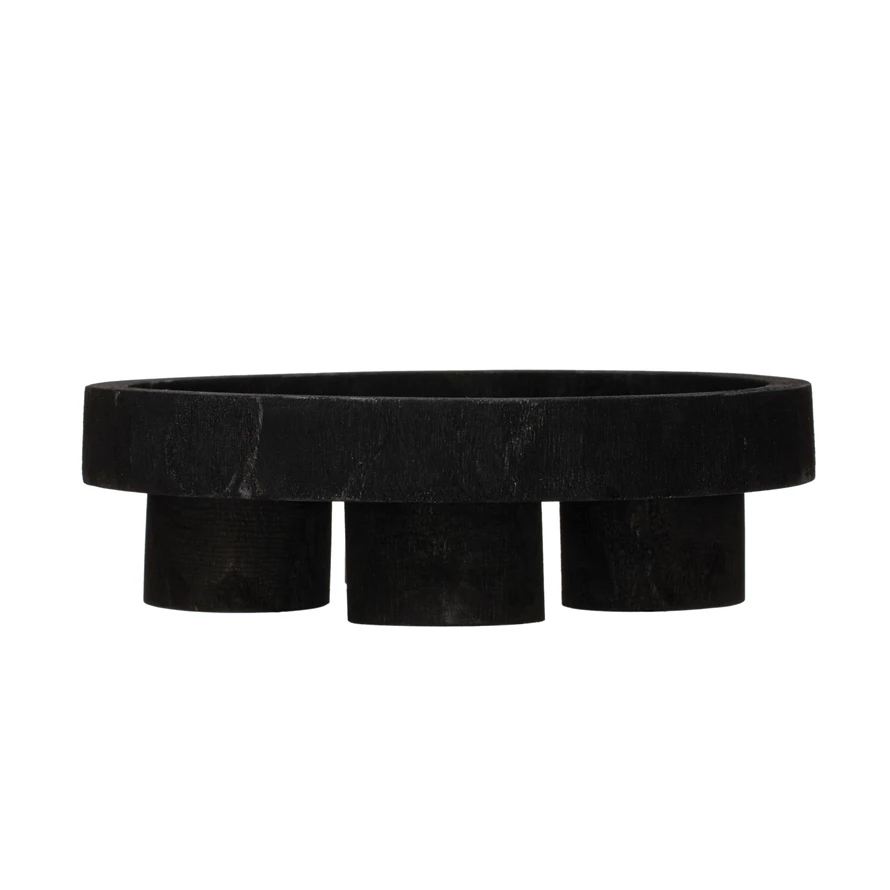 Decorative Paulownia Wood Footed Tray, Black - Tampa Home & Garden Store