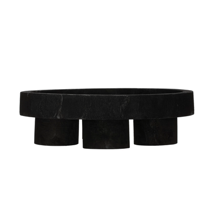 Decorative Paulownia Wood Footed Tray, Black - Tampa Home & Garden Store