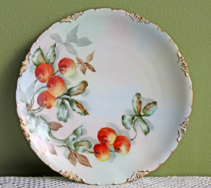 Decorative Plate with Hand Painted Cherries. 22 Karat Gold Rim Bavarian Porcelain by R.C. Versailles. Wedding Gift. Dining Room Decor. - Tampa Home & Garden Store